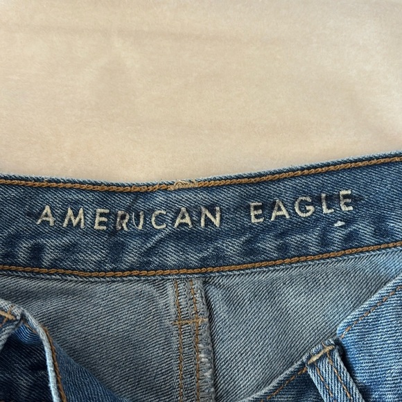 American Eagle Mom Denim Jean 2 XLong Distressed Raw Hem Ripped High Rise - Picture 2 of 10
